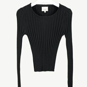 Cinq a Sept Pices Black Wide-Ribbed Knit Long Sleeve Pullover